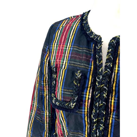 J. Crew Holiday Tartan Plaid Quilted Collarless Jacket w/ Pockets Sz 0 NWT - Picture 2 of 15